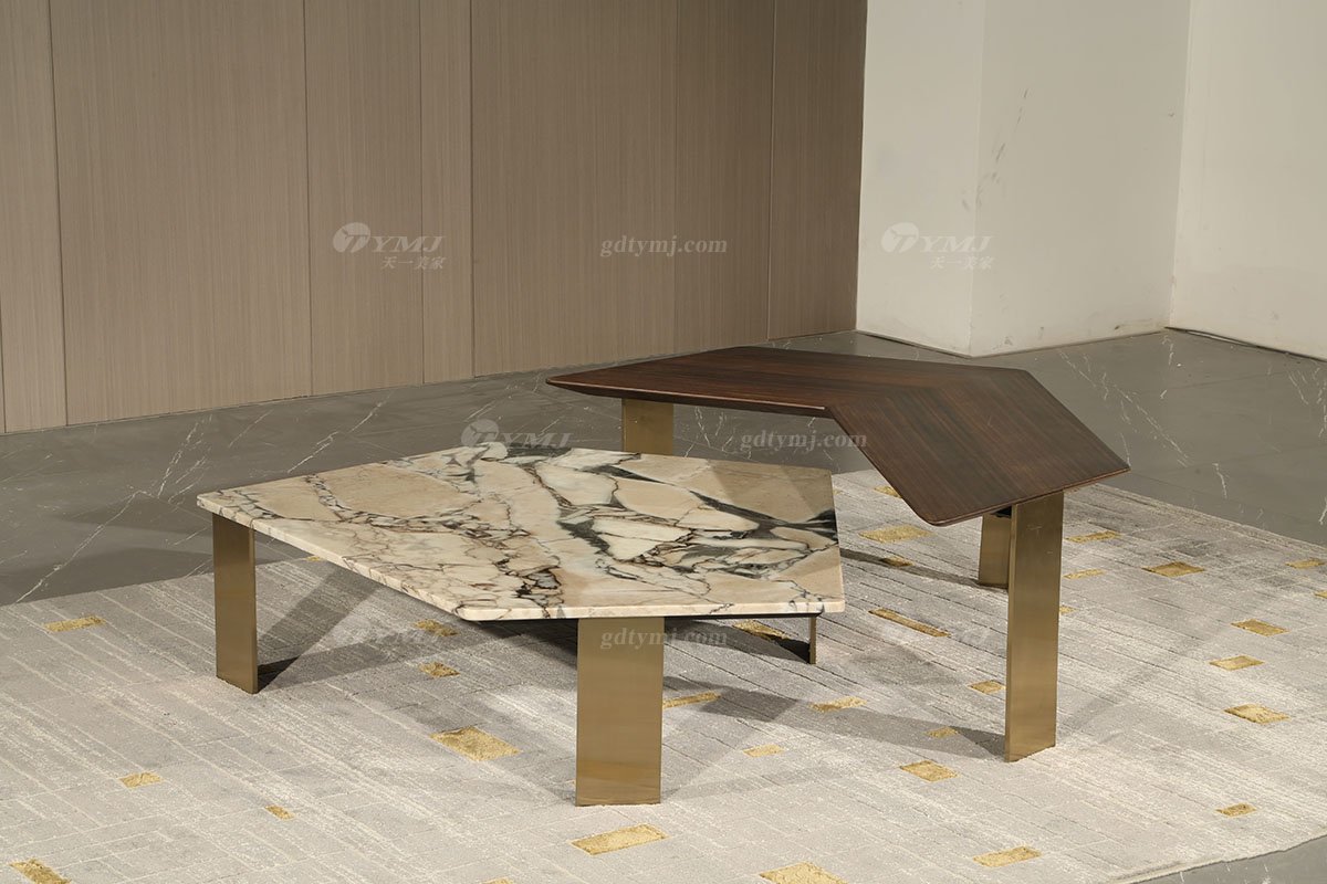 極簡風格家具別墅會所簡約家用創(chuàng)意五金+大理石面茶幾組合C610茶幾+邊幾