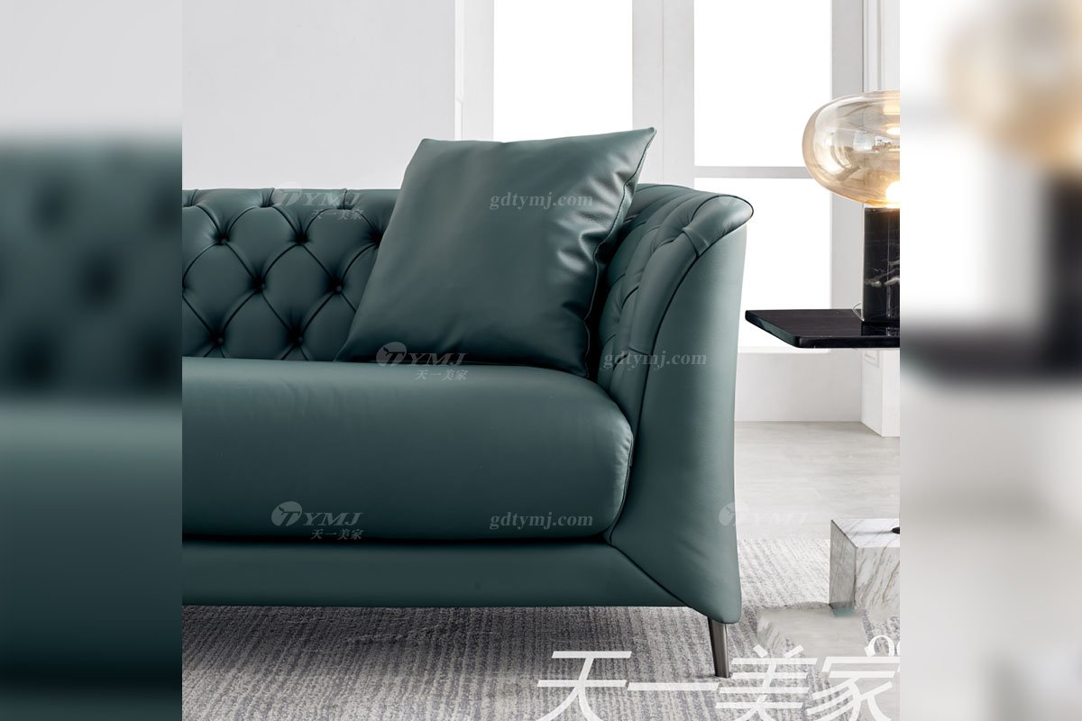 極簡風格家具高端別墅會所大宅簡約實木綠色半皮扶手三人位沙發WD601沙發