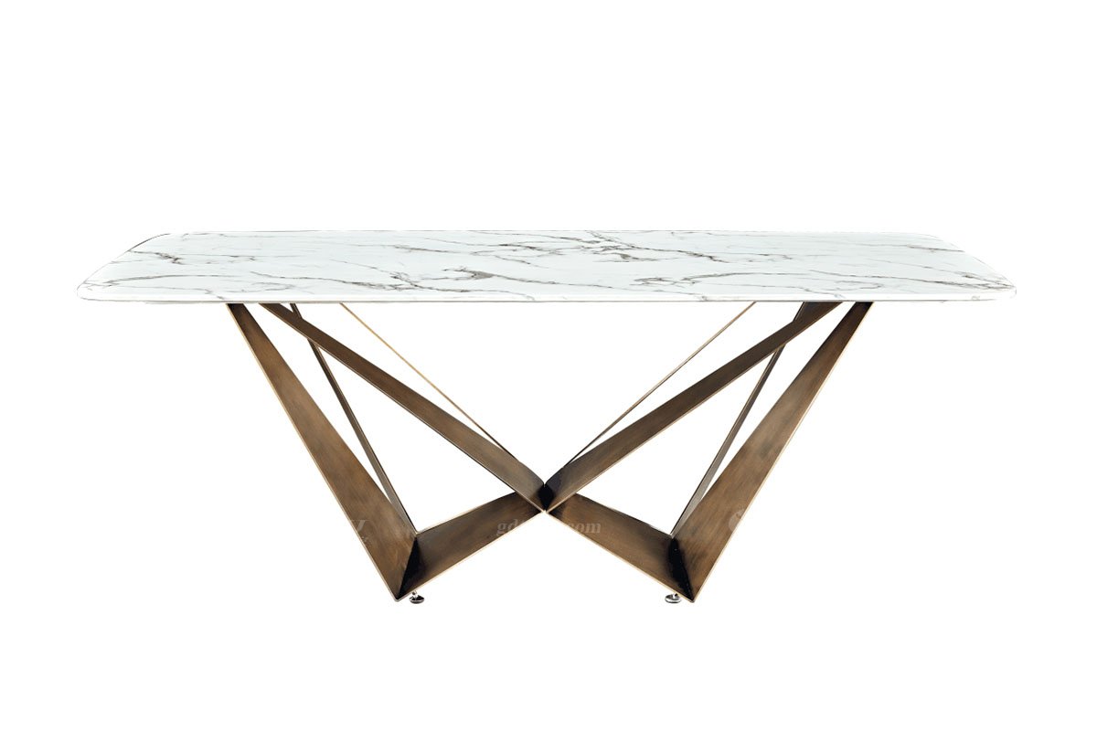 極簡風格家具高端別墅會所大宅簡約不銹鋼五金+進口巖板長餐桌