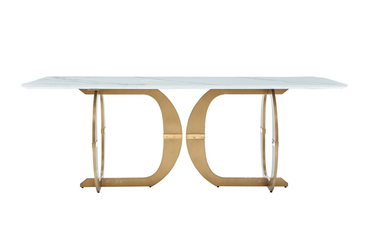 極簡風格家具高端別墅會所大宅簡約不銹鋼天然大理石長餐桌