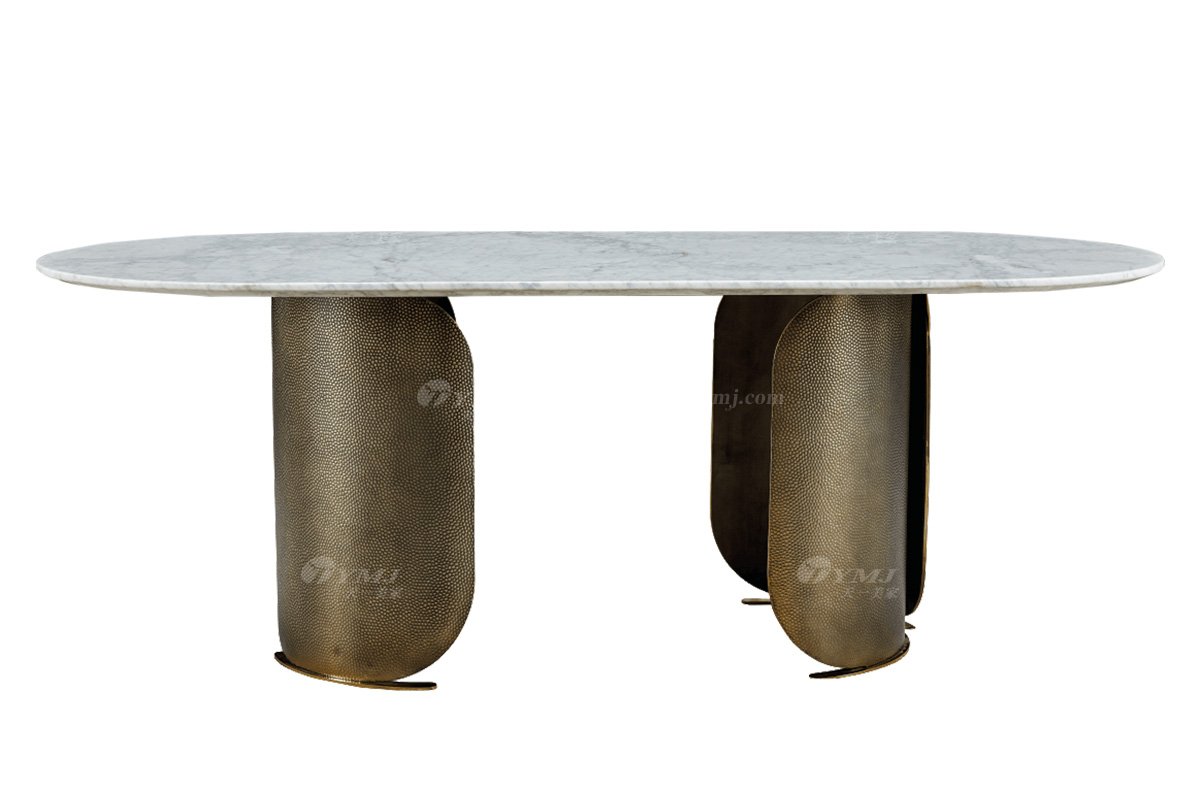 極簡風格家具高端別墅會所大宅簡約天然大理石+不銹鋼青古銅長餐桌
