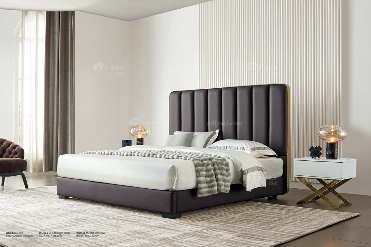 極簡風(fēng)格家具高端別墅會所大宅簡約時尚E1級環(huán)保板+不銹鋼床頭柜WD615床頭柜場景