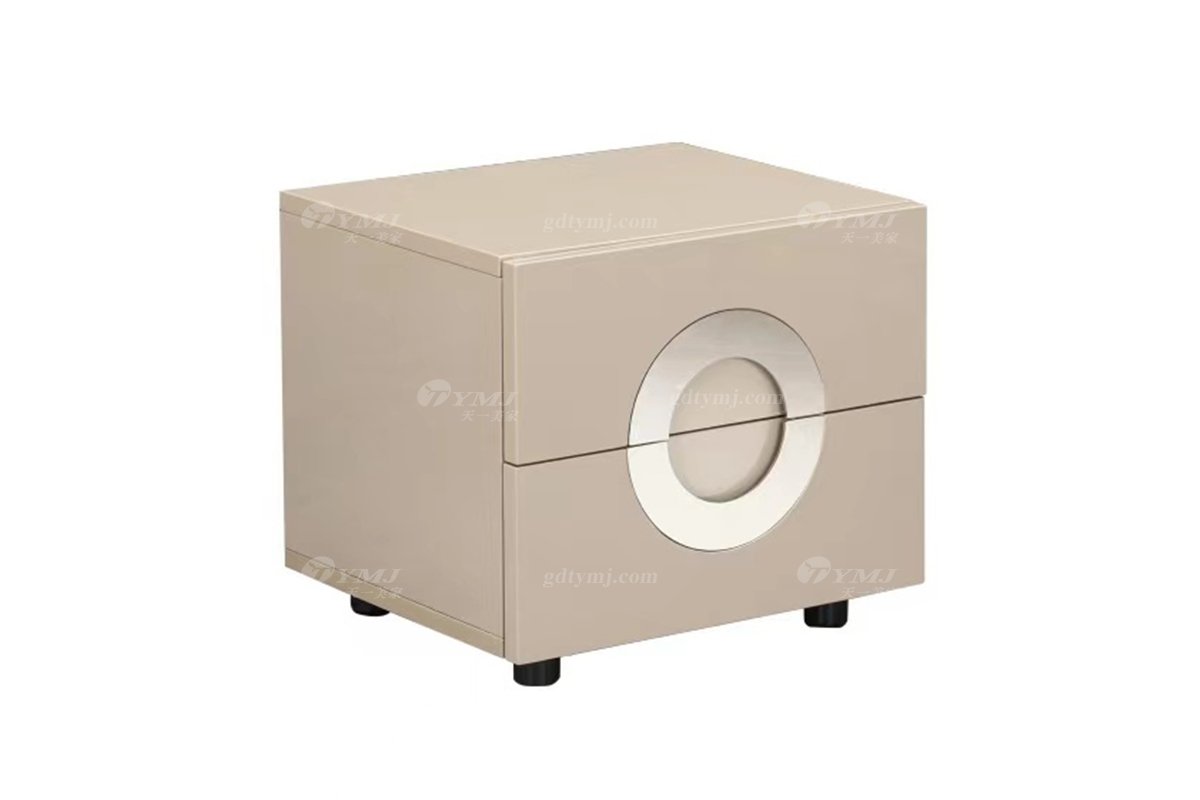 時尚高端現代簡約家具別墅家用奢華卡其色亮光烤漆床頭柜