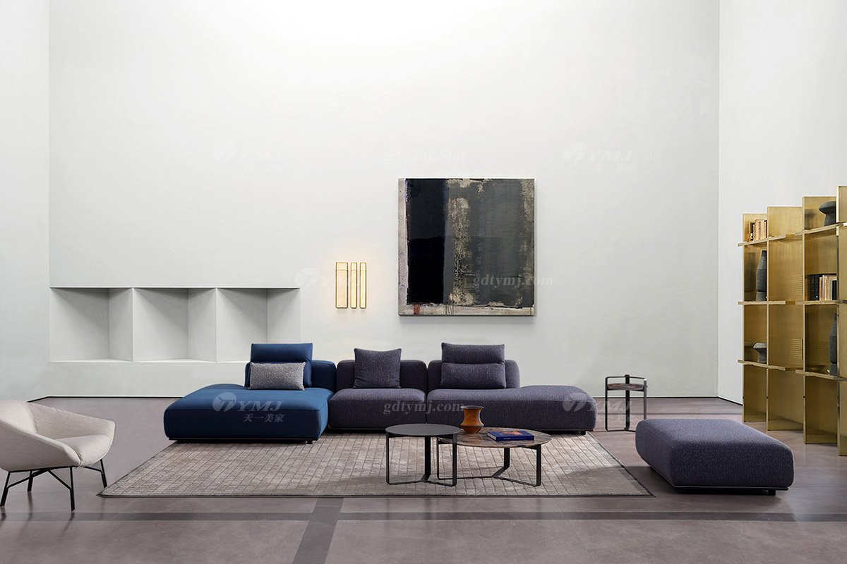 時(shí)尚高端現(xiàn)代極簡家具別墅大宅家用舒適皮布藝組合沙發(fā)F9570C組合沙發(fā)場景