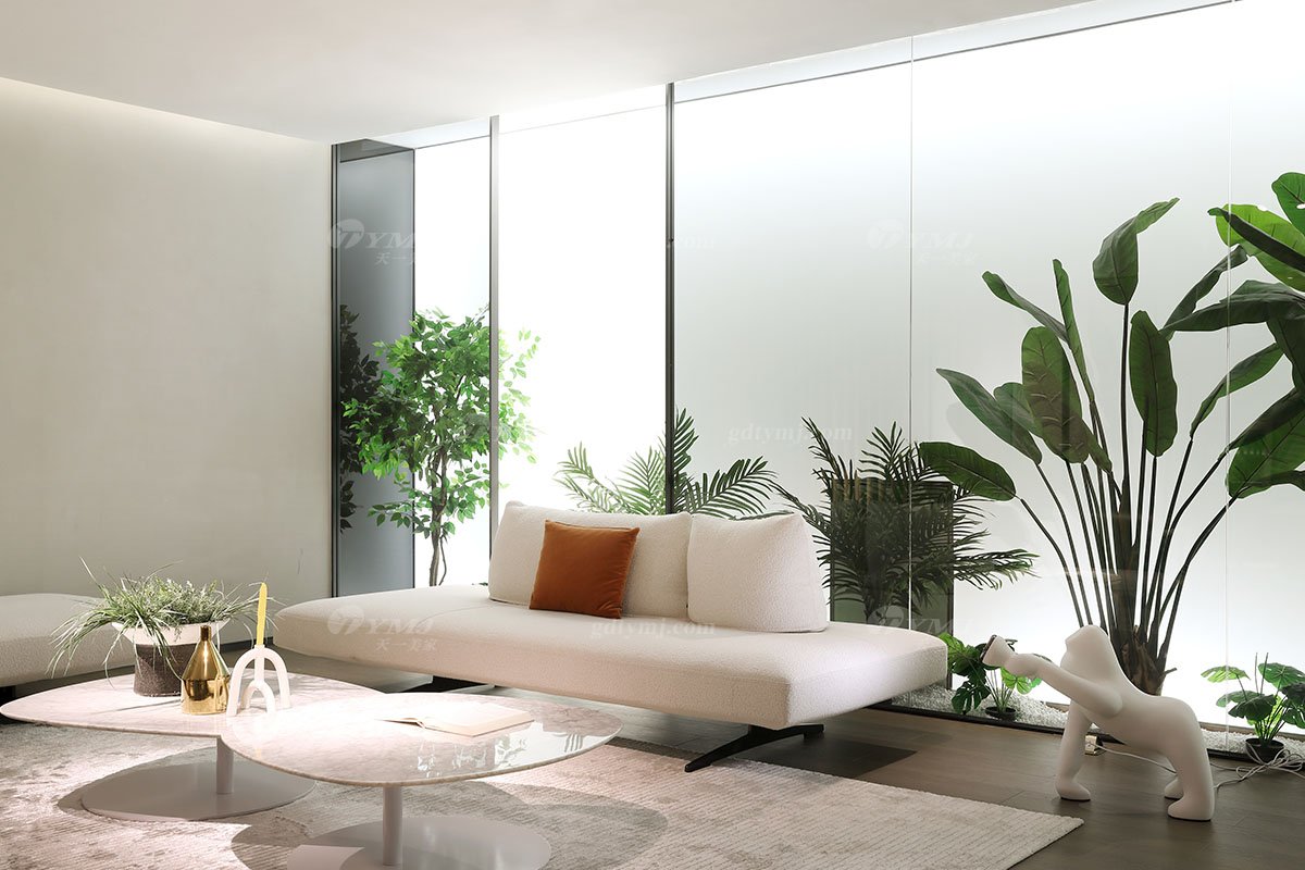 時尚高端現代極簡家具別墅大宅家用舒適白色絨布藝三位沙發F9591沙發場景1