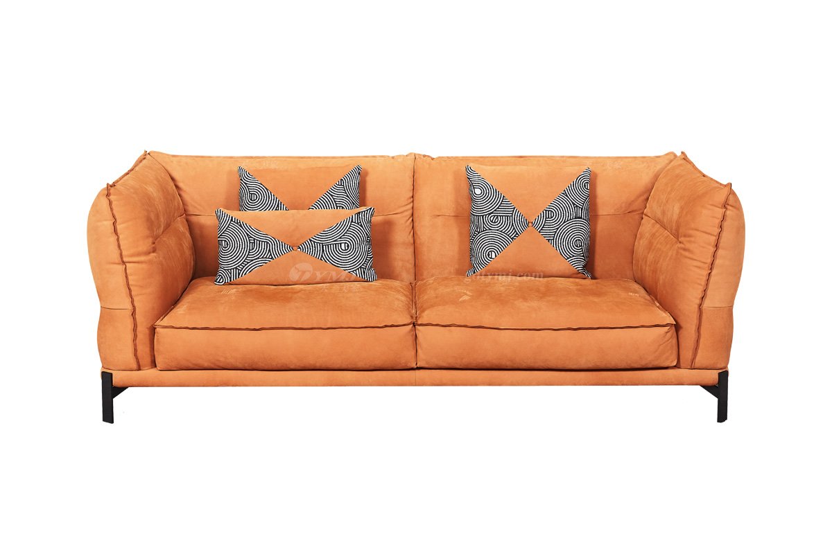 時尚高端現代極簡家具別墅大宅家用舒適全皮橙色雙人位沙發