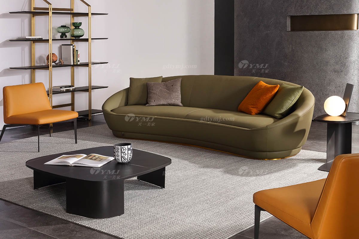 時尚高端現代極簡家具別墅大宅舒適大氣綠色真皮四人位沙發四人位沙發