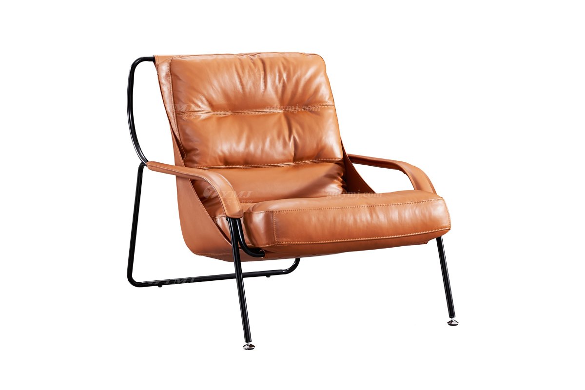 時尚高端現代簡約家具家用別墅大宅舒適橙色皮藝休閑椅