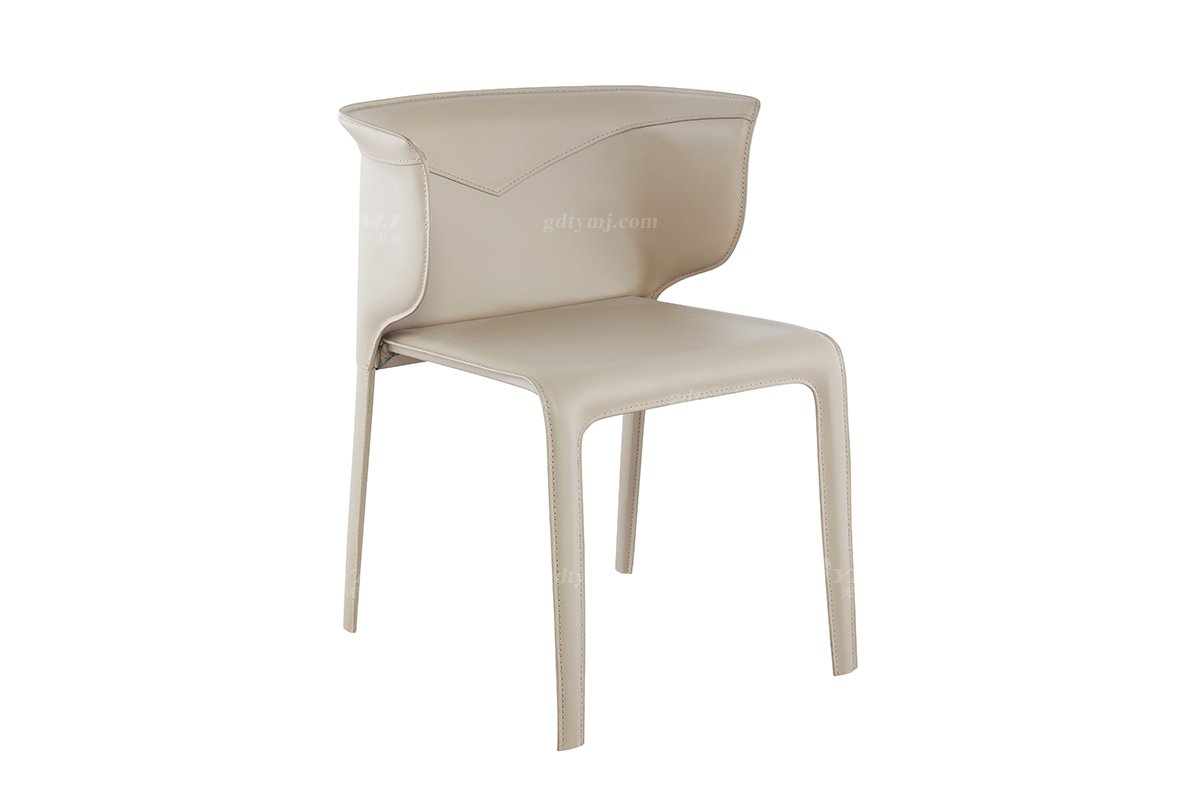 現代簡約家具高端別墅會所家用時尚碳素鋼皮藝餐椅DT809（卡其色）