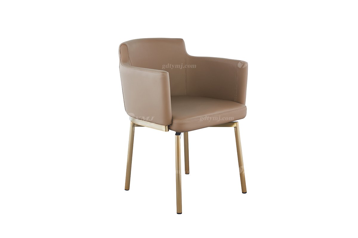 現代簡約家具高端別墅會所家用時尚網紅款黃古銅底+真皮餐椅