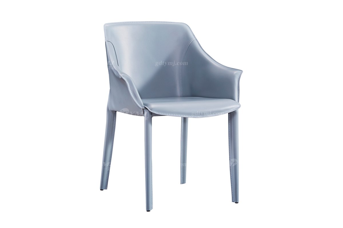 現代簡約家具高端別墅會所家用時尚網紅款淺藍色皮藝餐椅