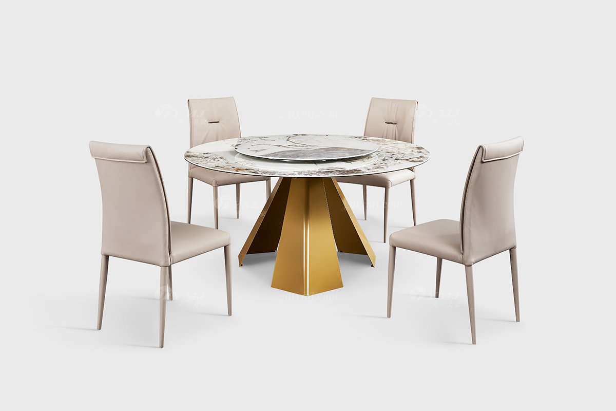  現(xiàn)代簡(jiǎn)約家具高端別墅會(huì)所家用時(shí)尚潘多拉巖板圓餐臺(tái)21010B-1.5-1