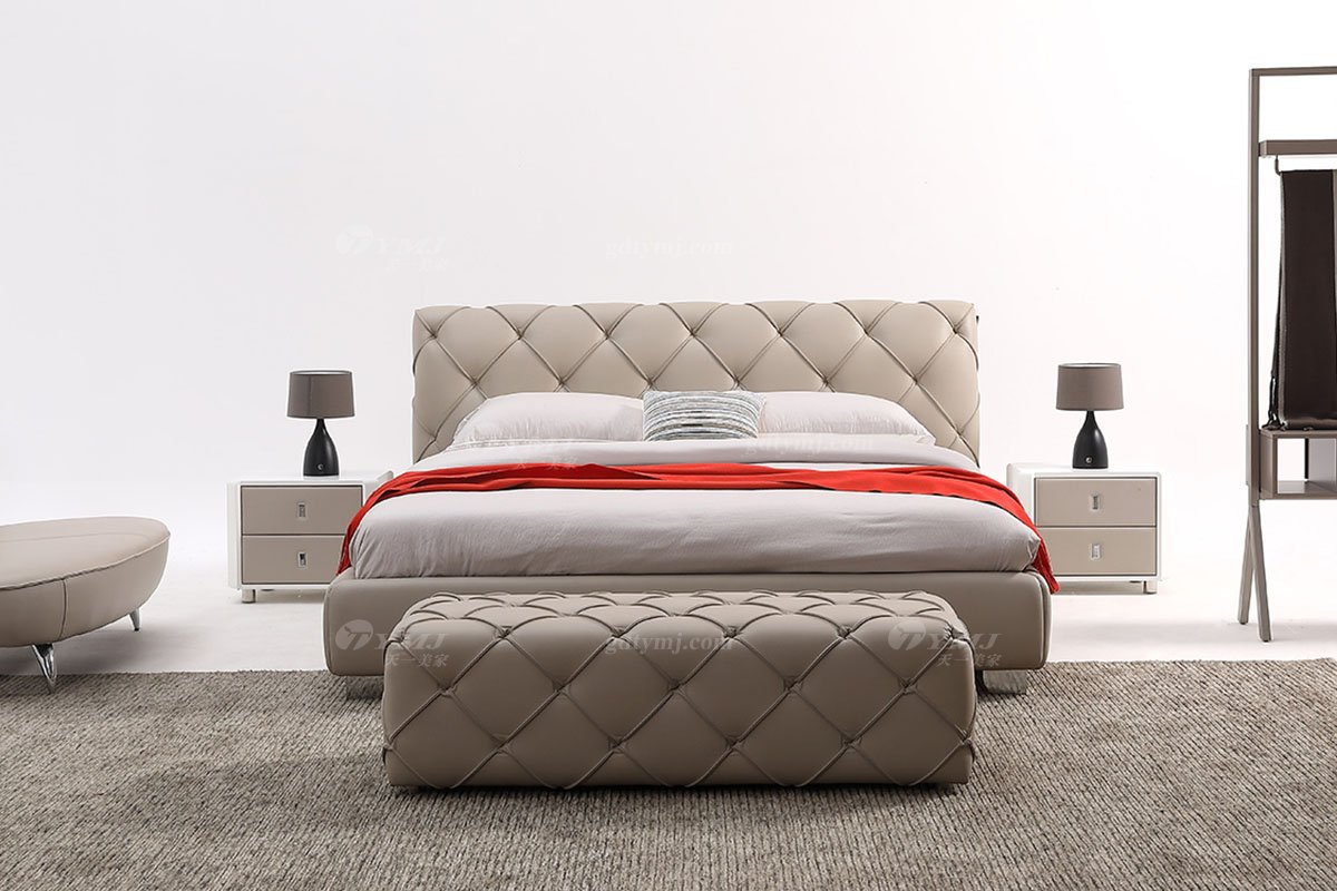  現代簡約家具高端別墅會所家用時尚舒適真皮拉扣大床婚床雙人床A2172F場景