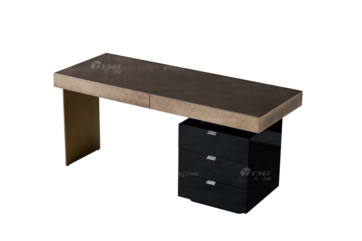  現代簡約家具高端別墅會所家用時尚高級玫瑰金金屬色書桌