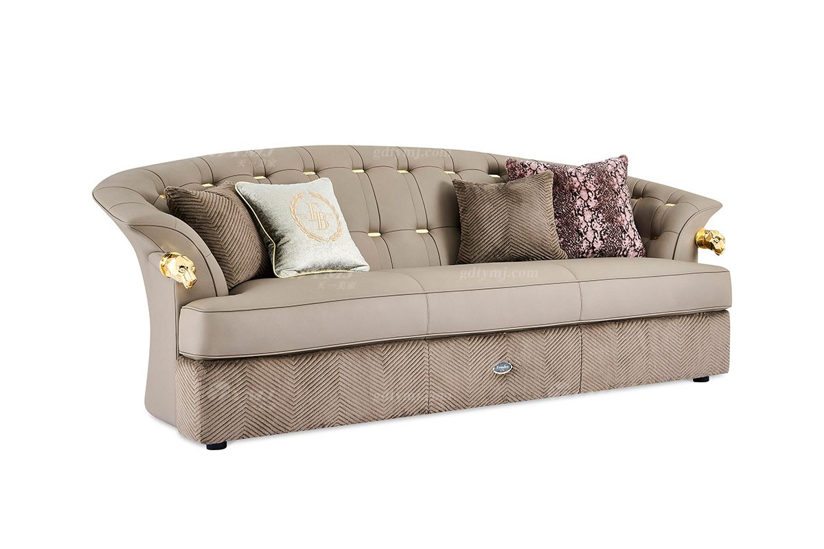 意式輕奢家具高端別墅會所家用時尚高級金屬灰色全皮單位沙發三位沙發FB123SF3