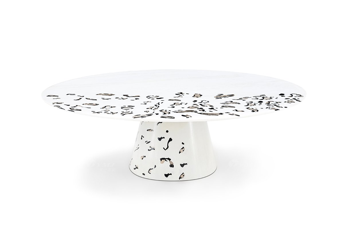 意式輕奢家具高端別墅會所家用時尚高級鈦金屬+雅士白大理石圓幾茶幾組合FB128H4RA