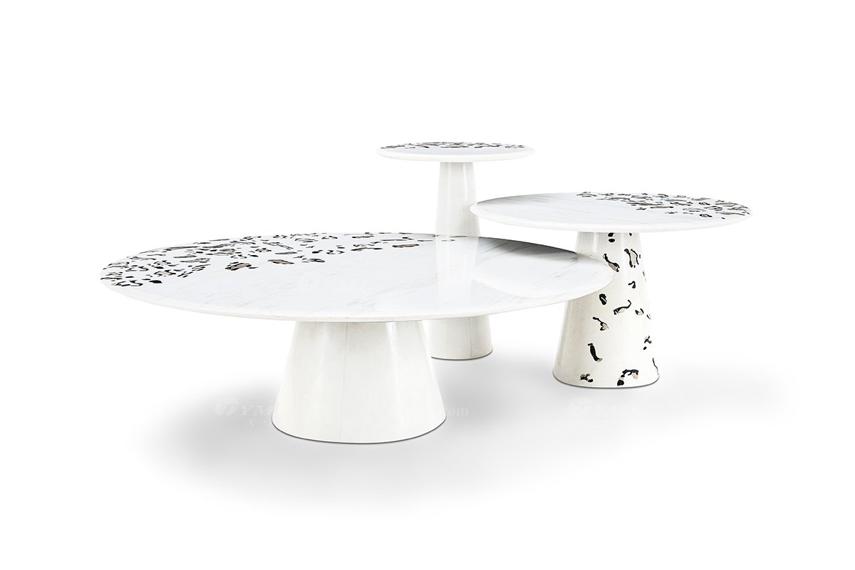 意式輕奢家具高端別墅會所家用時尚高級鈦金屬+雅士白大理石圓幾茶幾組合FB128H4RA+B+C