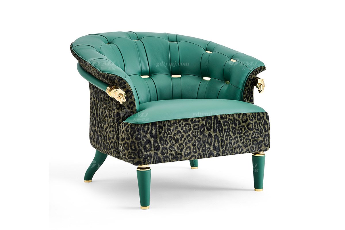 意式輕奢家具高端別墅會所大宅家用精致綠色皮布藝單位沙發休閑椅FB105CHB（1）