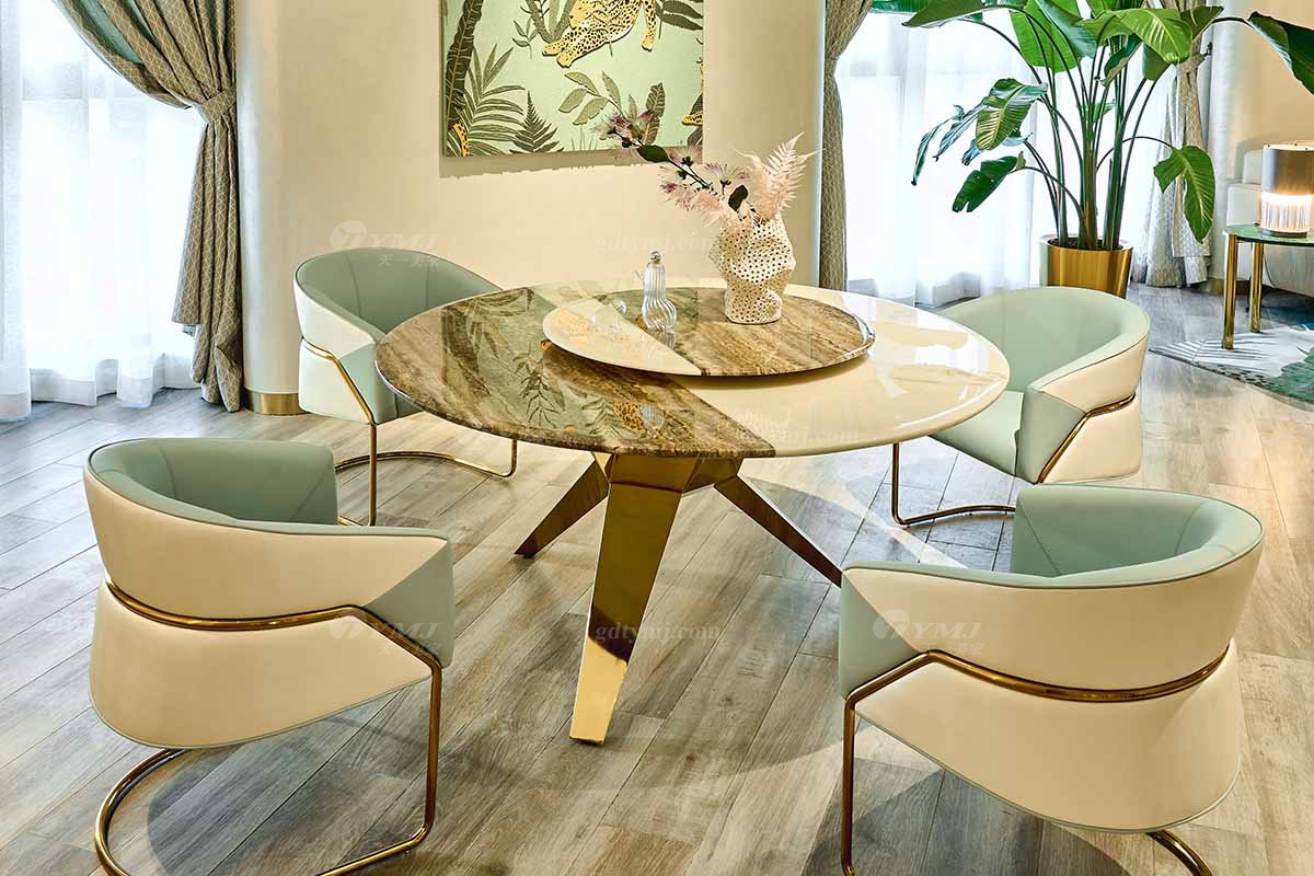 意式輕奢家具高端別墅會所大宅家用時尚創(chuàng)意大理石+鈦金屬圓餐臺FB118D25RL場景