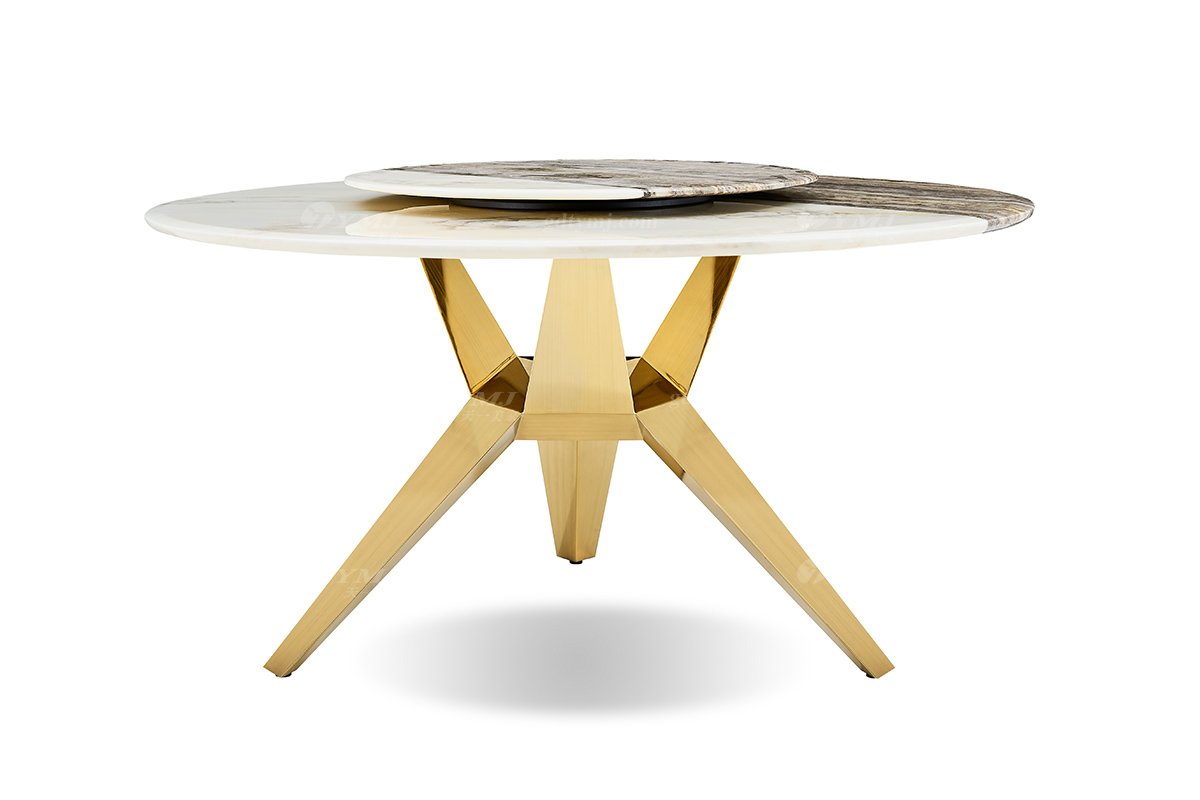 意式輕奢家具高端別墅會(huì)所大宅家用時(shí)尚創(chuàng)意大理石+鈦金屬圓餐臺(tái)