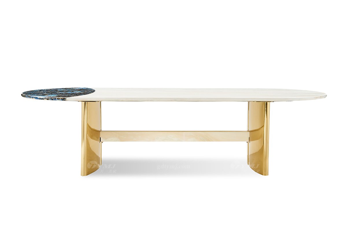 意式輕奢家具高端別墅會(huì)所大宅家用時(shí)尚2.4米大理石+鈦金屬橢圓餐臺(tái)