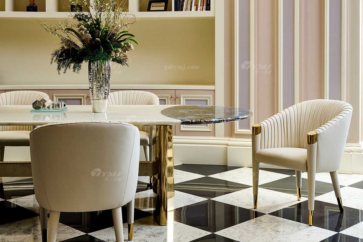 意式輕奢家具高端別墅會所大宅家用時尚2.4米大理石+鈦金屬橢圓餐臺FB128D25ES場景