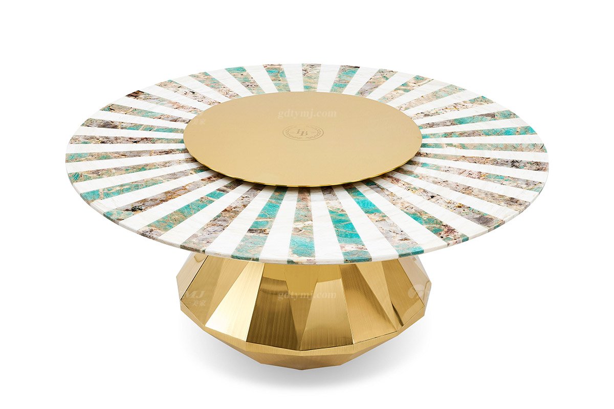 意式輕奢家具高端別墅會(huì)所大宅家用奢華大氣1.6米雙拼大理石+鈦金屬圓餐臺(tái)FB135D25RM（1）