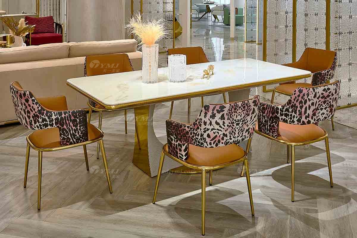 意式輕奢家具高端別墅會所大宅家用奢華大氣編織紋皮+大理石2.4米長餐臺FB205D25CXL場景