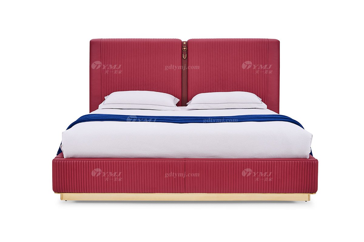 意式輕奢家具高端別墅會所豪宅家用時尚奢華紅色真皮大床