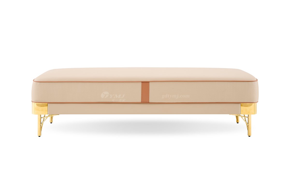 意式輕奢家具高端別墅會所豪宅家用時尚奢華不銹鋼鏡面金屬米黃色床尾凳