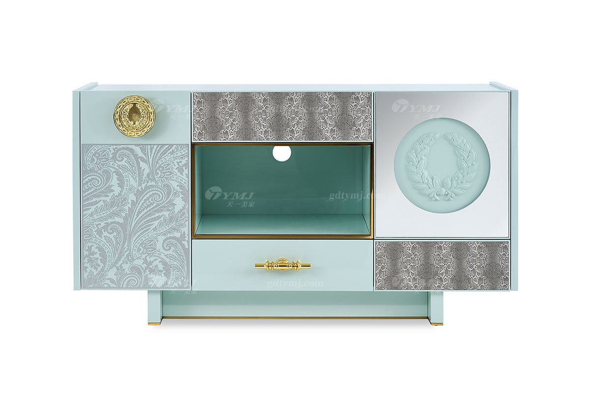 意式輕奢家具高端別墅會所豪宅家用時尚奢華不銹鋼金屬綠色餐邊柜