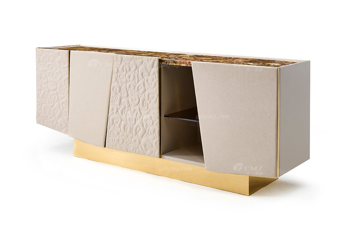 意式輕奢家具高端別墅會(huì)所豪宅家用時(shí)尚奢華木化石+鈦金餐邊柜119D7餐邊柜1