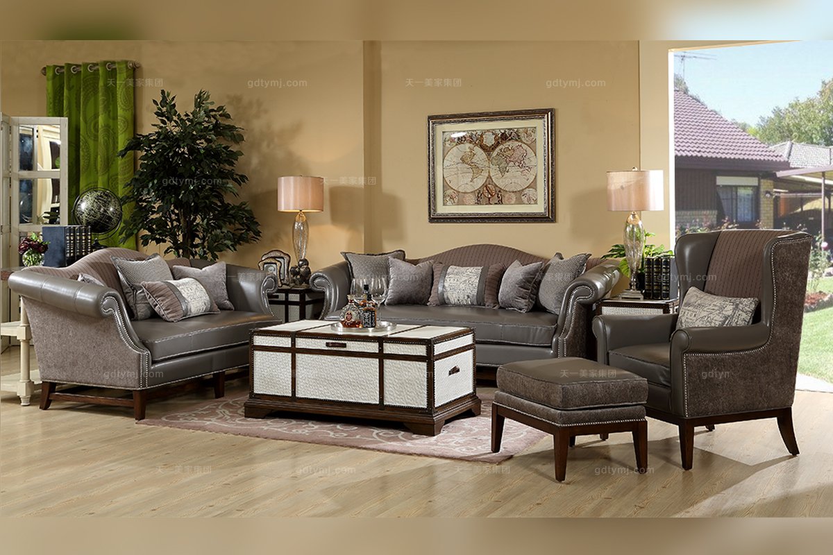 頂級美式別墅真皮沙發