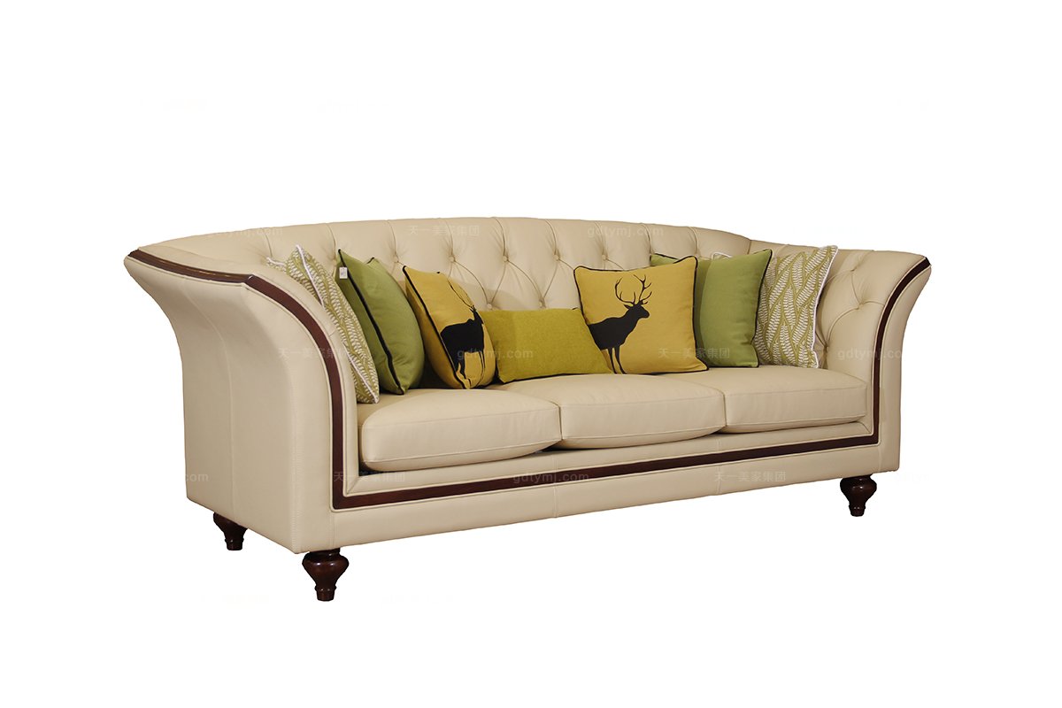 新古典拉扣三人位沙發