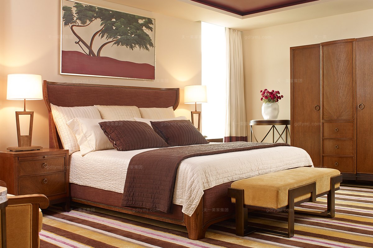 現代美式實木雙人床