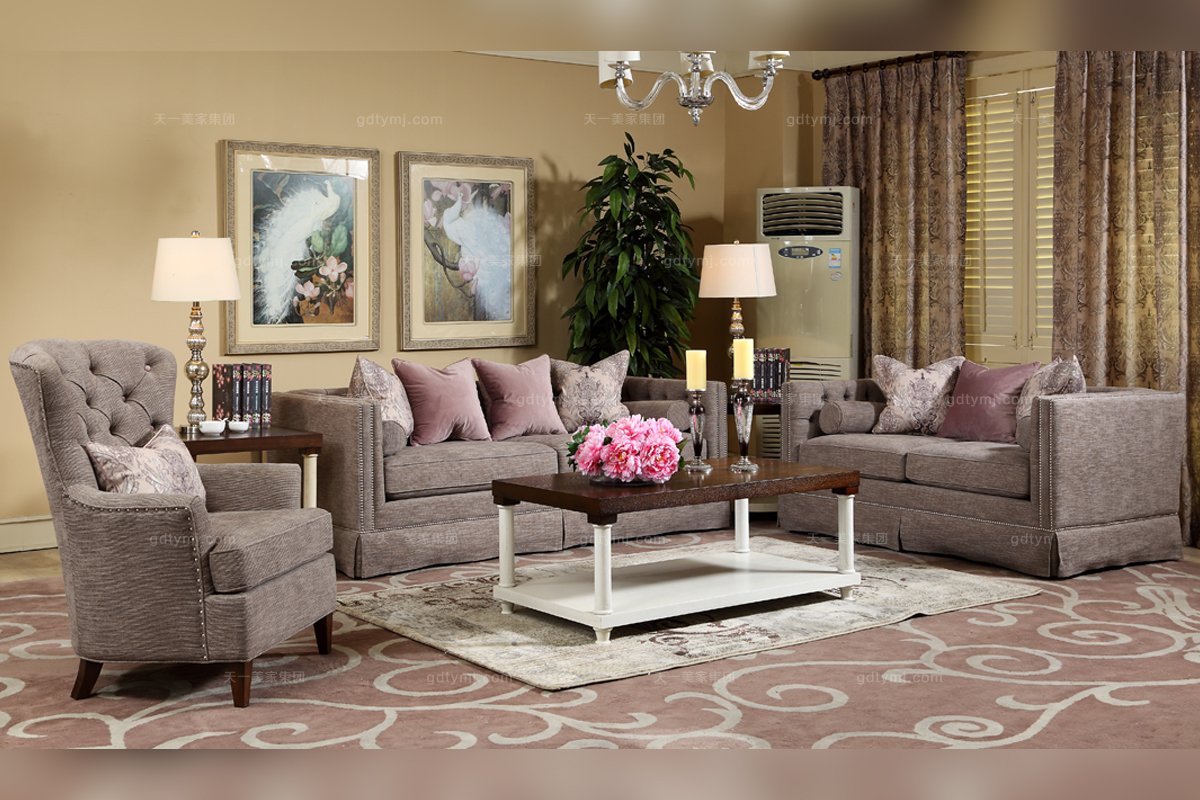 高檔美式布藝三位沙發