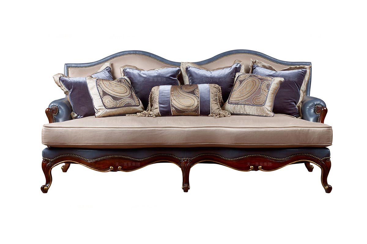 美式實木布藝三人沙發